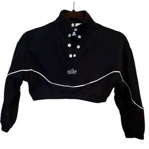 NIKE Girls Black Cropped Snap-Front Sportswear Pullover Sweatshirt - Small